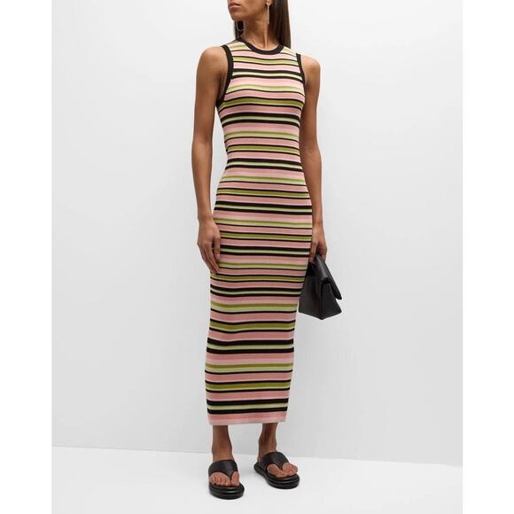 ATM Anthony Thomas Melillo Striped Rib Knit Tank Midi Dress Size Large - Picture 2 of 8